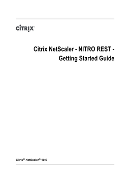Citrix Netscaler - NITRO REST - Getting Started Guide