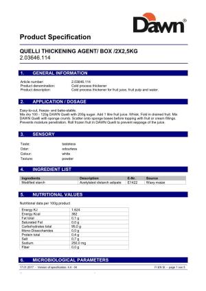 Product Specification QUELLI THICKENING AGENT