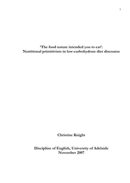 Nutritional Primitivism in Low-Carbohydrate Diet Discourse