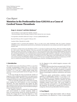 Mutation in the Prothrombin Gene G20210A As a Cause of Cerebral Venous Thrombosis
