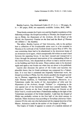 REVIEWS Bentley Layton, Nag Hammadi Codex II, 2-7, I, Ix + 336