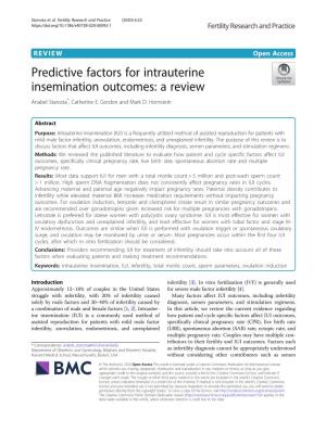 Predictive Factors for Intrauterine Insemination Outcomes: a Review Anabel Starosta*, Catherine E
