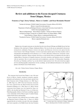 Review and Additions to the Eocene Decapod Crustacea from Chiapas, Mexico