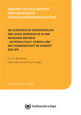 DTIEV-Online Nr. 1/2016 DTIEV-Online Hagener Online-Beiträge Zu Den Europäischen Verfassungswissenschaften