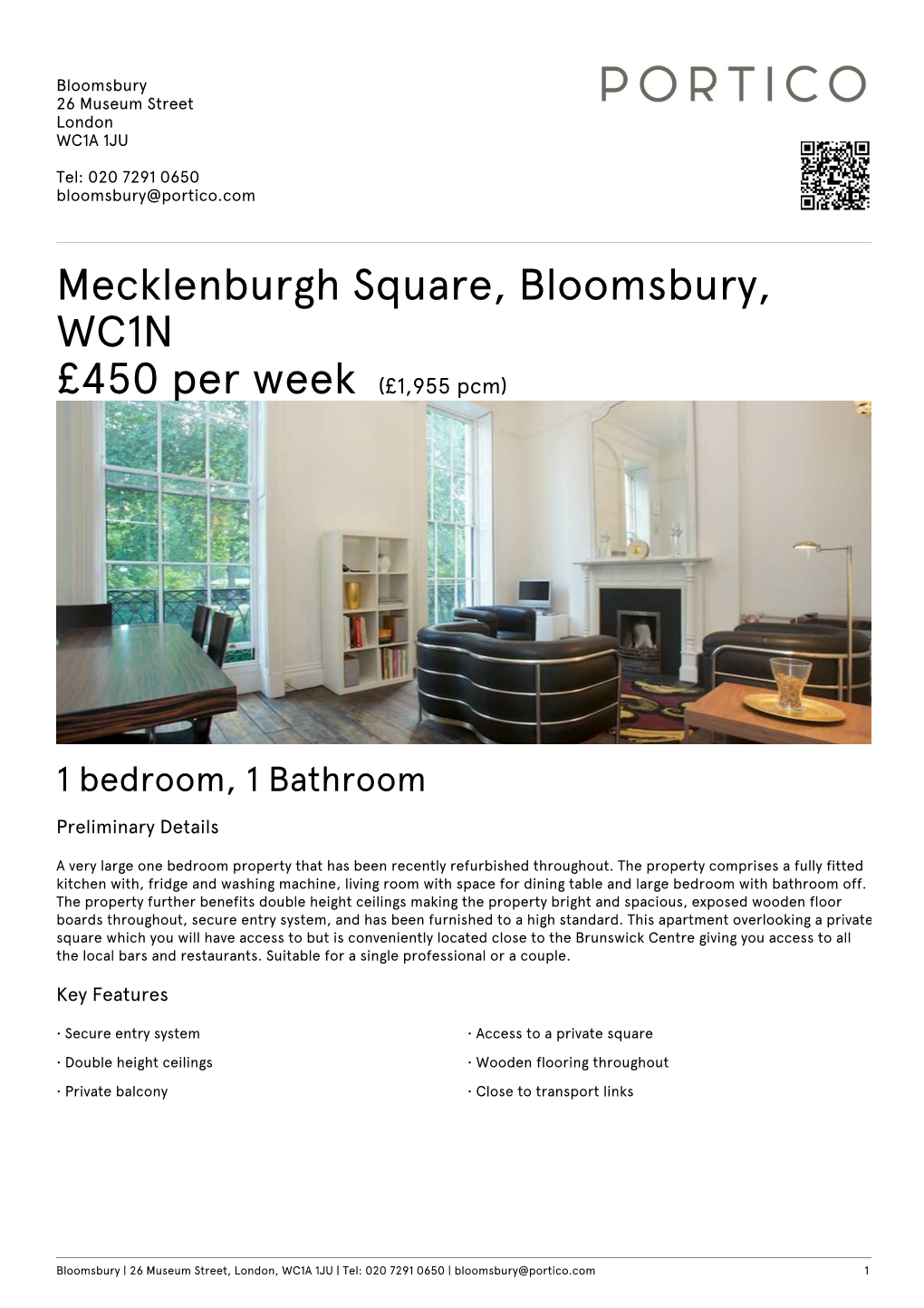 Mecklenburgh Square, Bloomsbury, WC1N £450 Per Week