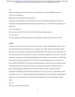 1 Title Identification and Kinetics Characterization of a Wax Ester