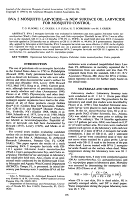 Bva 2 Mosquito Larvicide-A New Surface Oil Larvicide for Mosqutto Control