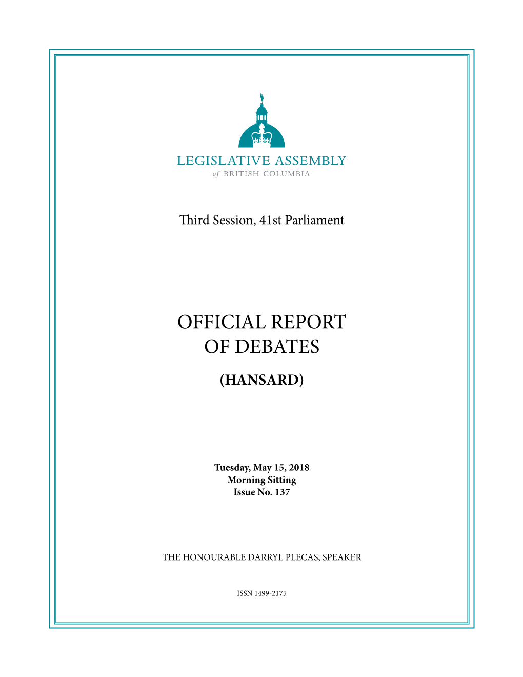 Official Report of Debates (Hansard)