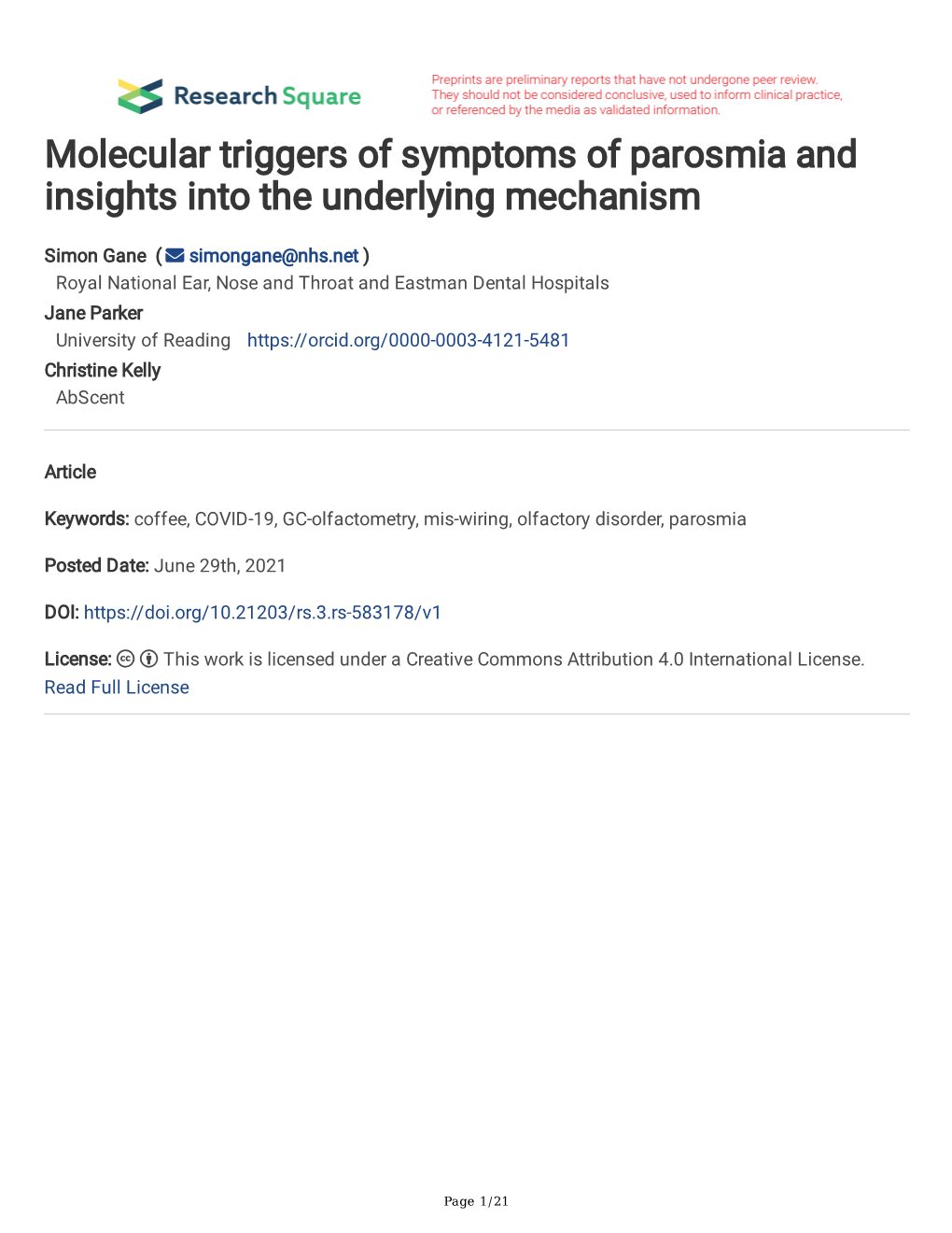 Molecular Triggers of Symptoms of Parosmia and Insights Into the Underlying Mechanism