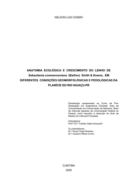 ANATOMIA DA MADEIRA DE Sebastiania Commersoniana