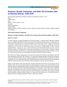 Business, Wealth, Enterprise, and Debt: the Economic Side of Mormon History, 1830-1930