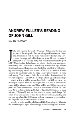 Andrew Fuller's Reading of John Gill