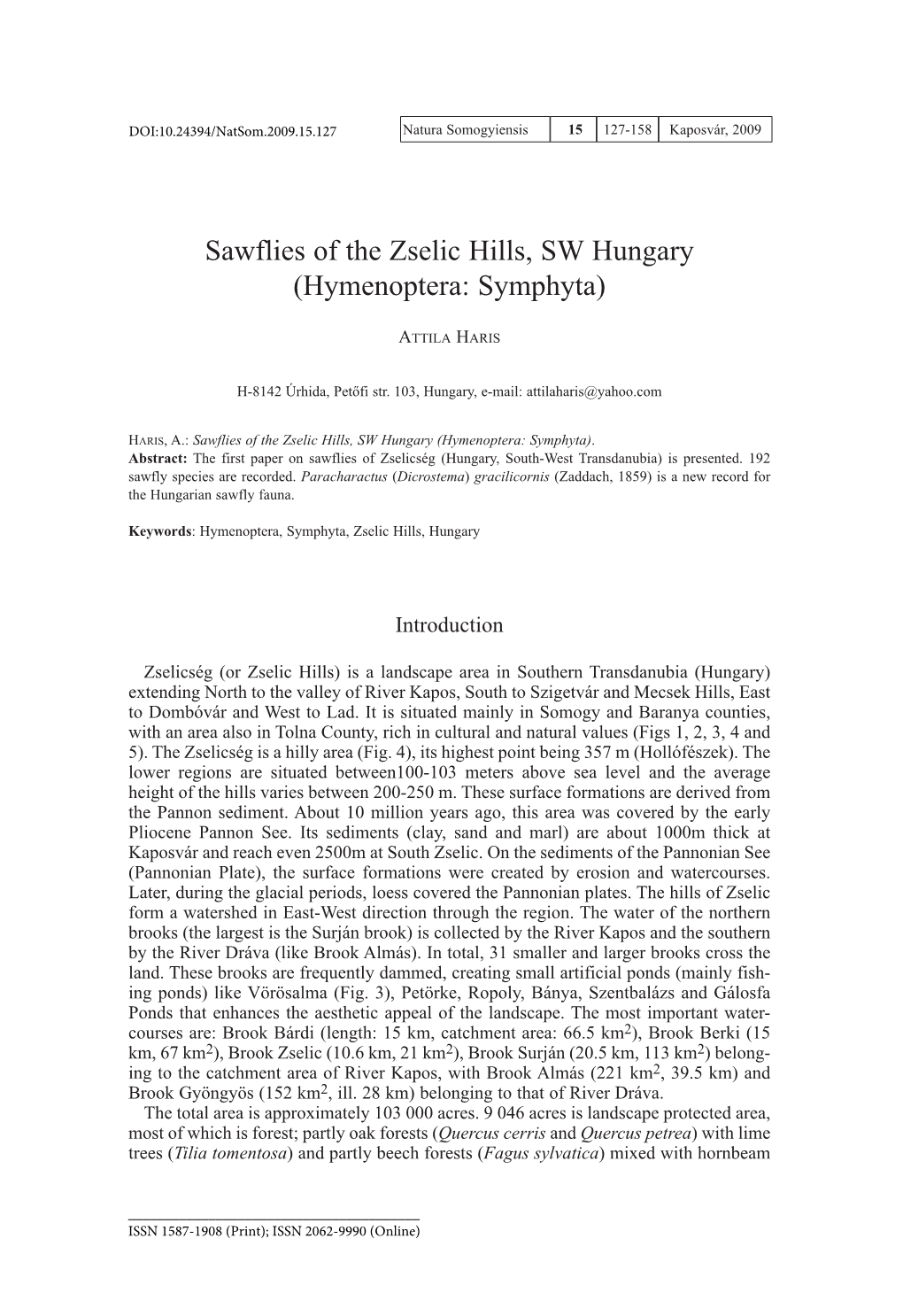 Sawflies of the Zselic Hills, SW Hungary (Hymenoptera: Symphyta)