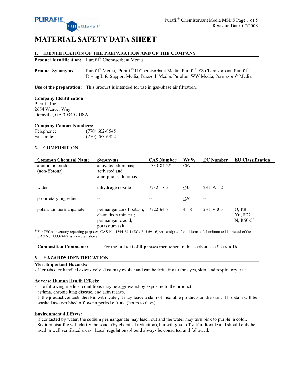 Material Safety Data Sheet