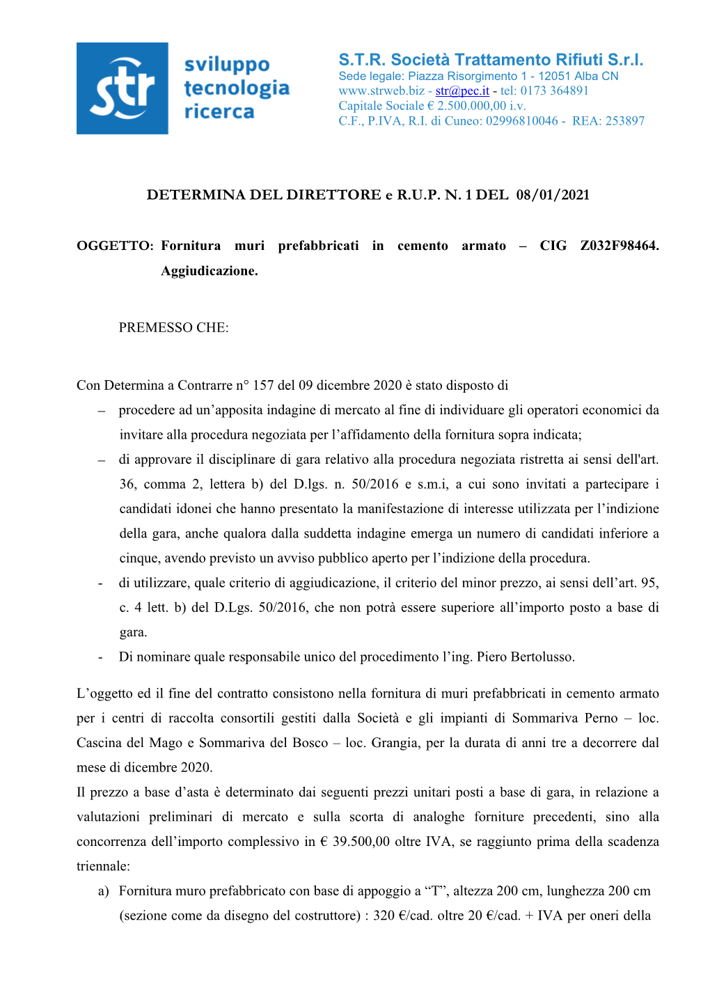 Determina Aggiudicazione