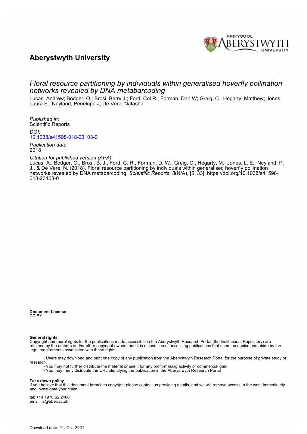 Floral Resource Partitioning by Individuals Within