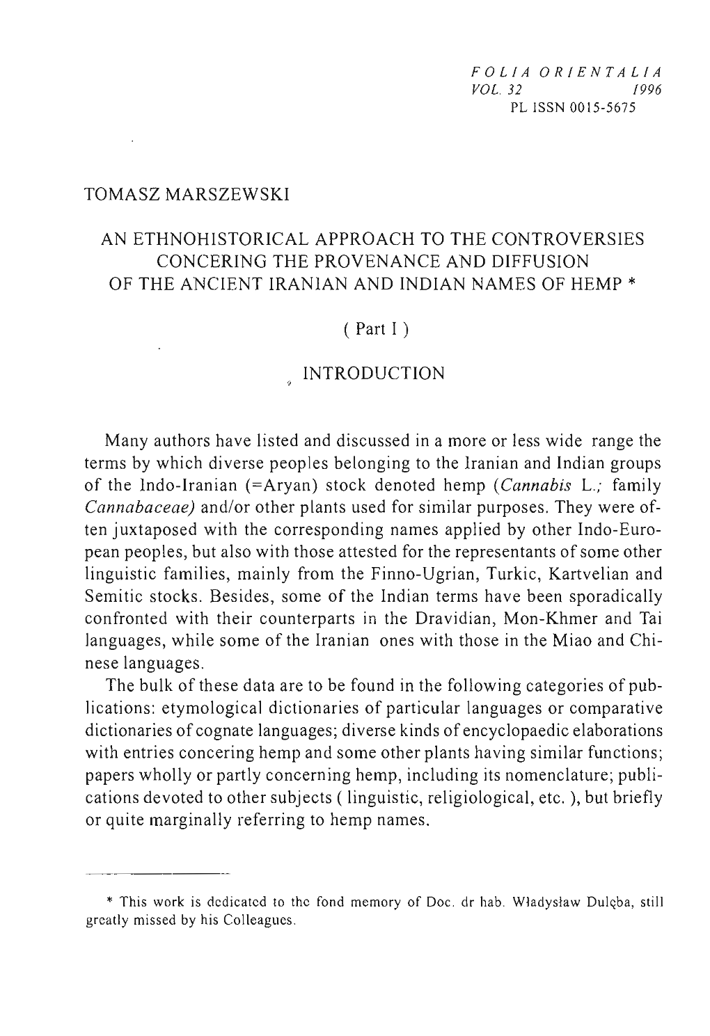 Tomasz Marszewski an Ethnohistorical Approach