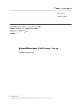 Report of Indonesia on World Country Exonyms