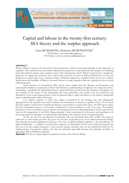 Capital and Labour in the Twenty-First Century: SSA Theory and the Surplus Approach