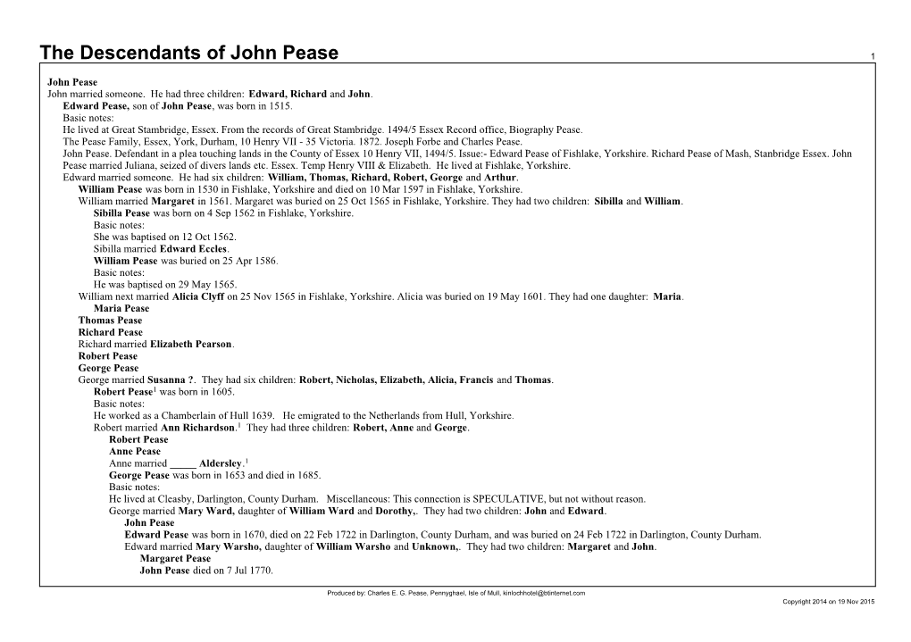 The Descendants of John Pease 1