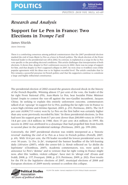 Research and Analysis Support for Le Pen in France: Two