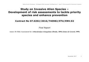 Development of Risk Assessments to Tackle Priority Species and Enhance Prevention