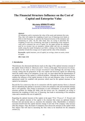 The Financial Structure Influence on the Cost of Capital and Enterprise Value