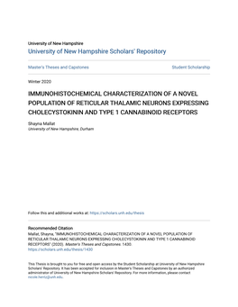 Immunohistochemical Characterization of a Novel Population of Reticular Thalamic Neurons Expressing Cholecystokinin and Type 1 Cannabinoid Receptors