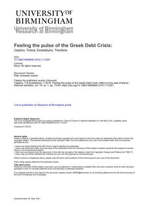 University of Birmingham Feeling the Pulse of the Greek Debt Crisis