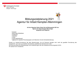 Bildungszielplanung 2021 Agentur Für Arbeit Kempten-Memmingen