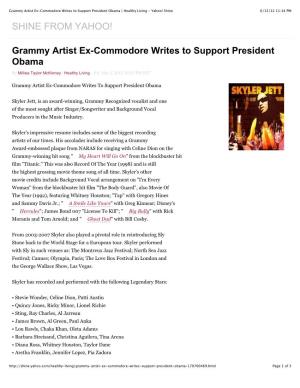 Grammy Artist Ex-Commodore Writes to Support President Obama | Healthy Living - Yahoo! Shine 6/13/12 11:14 PM SHINE from YAHOO!