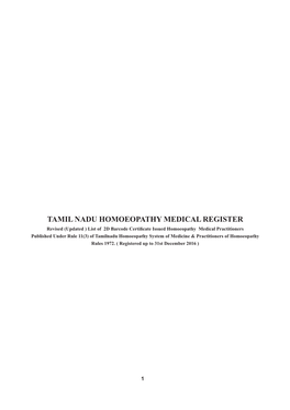 Tamil Nadu Homoeopathy Medical Register