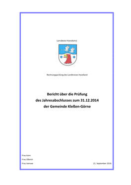 Bericht Über Die Prüfung Des Jahresabschlusses Zum 31.12.2014