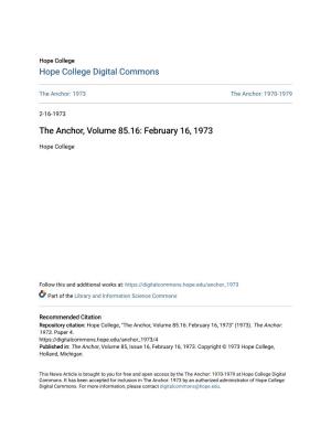 The Anchor, Volume 85.16: February 16, 1973