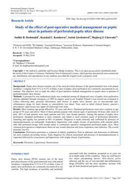 Study of the Effect of Post-Operative Medical Management on Peptic Ulcer in Patients of Perforated Peptic Ulcer Disease