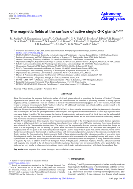 The Magnetic Fields at the Surface of Active Single G-K Giants