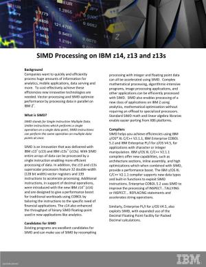 SIMD Processing on IBM Z14, Z13 and Z13s