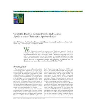 Canadian Progress Toward Marine and Coastal Applications of Synthetic Aperture Radar