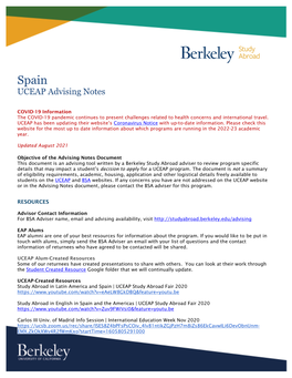 Spain UCEAP Advising Notes