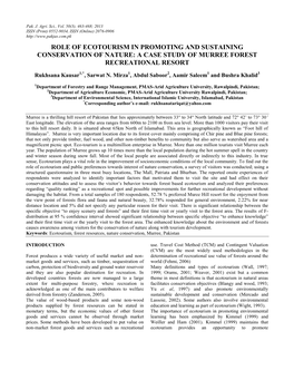 Role of Ecotourism in Promoting and Sustaining Conservation of Nature: a Case Study of Murree Forest Recreational Resort