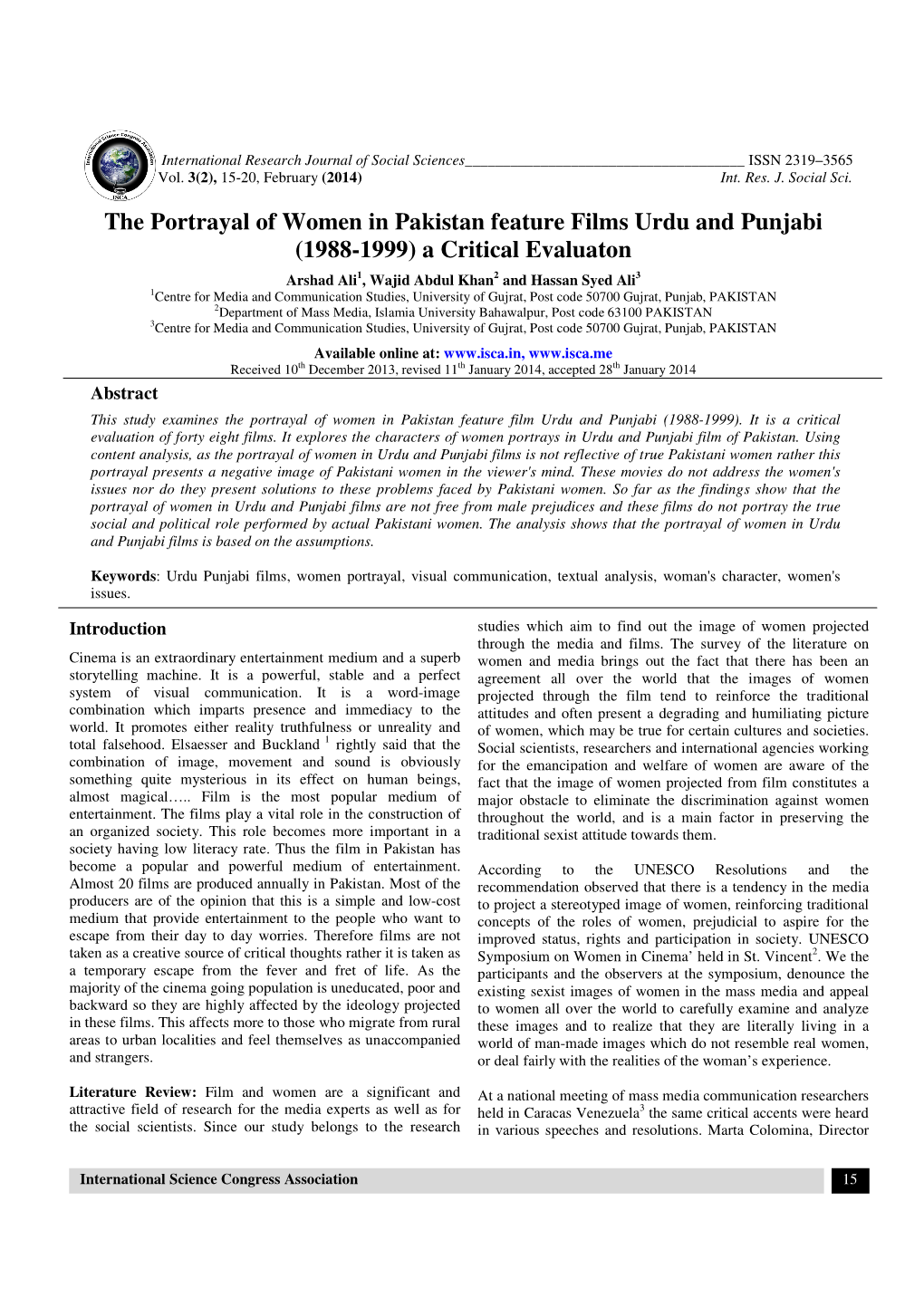 The Portrayal of Women in Pakistan Feature Films Urdu and Punjabi (1988-1999) a Critical Evaluaton