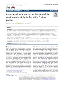 Annexin A5 As a Marker for Hepatocellular Carcinoma in Cirrhotic Hepatitis C Virus Patients Waleed Mohamed Serag1* and Basem Eysa Elsayed2