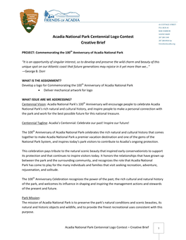 Acadia National Park Centennial Logo Contest Creative Brief