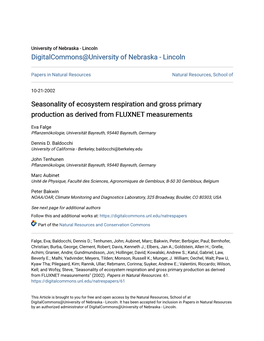 Seasonality of Ecosystem Respiration and Gross Primary Production As Derived from FLUXNET Measurements