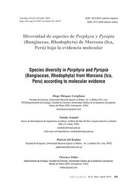 Diversidad De Especies De Porphyra Y Pyropia (Bangiaceae, Rhodophyta) De Marcona (Ica, Perú) Bajo La Evidencia Molecular