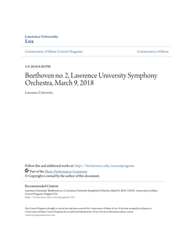Beethoven No. 2, Lawrence University Symphony Orchestra, March 9, 2018 Lawrence University