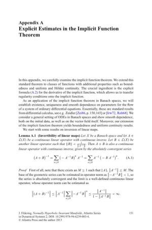 Appendix a Explicit Estimates in the Implicit Function Theorem