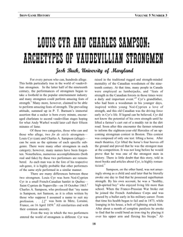 LOUIS CYR and CHARLES SAMPSON: ARCHETYPES of VAUDEVILLIAN STRONGMEN Josh Buck, University of Maryland