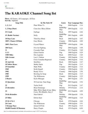 The KARAOKE Channel Song List