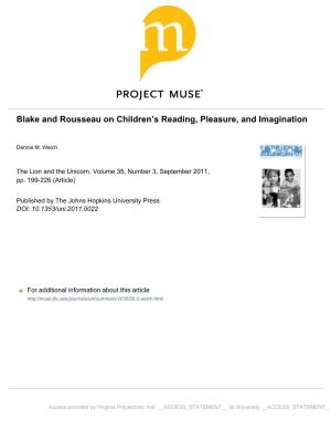 Blake and Rousseau on Children's Reading, Pleasure, and Imagination